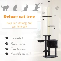 PawHut Adjustable Height Floor-To-Ceiling Vertical Cat Tree with Carpet Platforms, Condo & Rope Scratching Areas, Dark Grey(m-5)