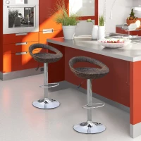 HOMCOM Set of 2 Pub Bar Stools Rattan Wicker Chair Chrome Finish Adjustable Swivel Seat, Deep Brown(m-1)