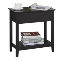 HOMCOM End Table, Narrow Side Table with Flip Top, Storage Cabinet, Bottom Shelf for Living Room, Dark Coffee(m-8)