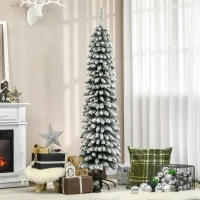 HOMCOM 6' Tall Unlit Slim Pencil Xmas Tree, Snow Flocked Artificial Christmas Tree with Realistic Branches and 603 Tips, Green(m-10)