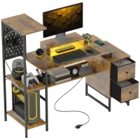 HOMCOM 56" Computer Desk with Storage, Computer Table with Power Outlets and LED Lights, Rustic Brown(m-11)