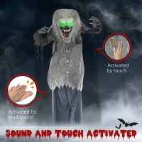 HOMCOM 6.9' Life Size Decoration Animatronic Skeleton Werewolf Outdoor Halloween, Sound and Motion Activated w/ Light Up Eyes(m-6)