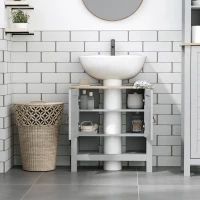 kleankin Pedestal Sink Storage Cabinet, Under Sink Cabinet, Bathroom Vanity Cabinet with Adjustable Shelf and Open Bottom Shelf, Gray(m-6)