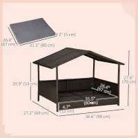 PawHut Wicker Pet House Dog Bed for Indoor/Outdoor Rattan Furniture with Cushion(m-3)