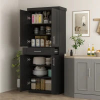HOMCOM Modern Kitchen Pantry Freestanding Cabinet Cupboard with Doors and Drawer, Adjustable Shelving, Black(m-2)
