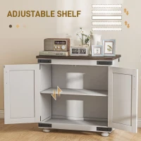 HOMCOM Sideboard Buffet, Kitchen Storage Cabinet with Barn Door and Adjustable Shelves, White and Brown(m-5)