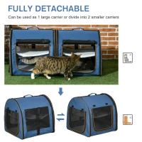 PawHut 39" Portable Soft-Sided Cat Carrier, Cat Kennel, Travel Dog Crate with Divider, Two Compartments, Soft Cushions & Storage Bag, Easy to Fold, Blue(m-5)