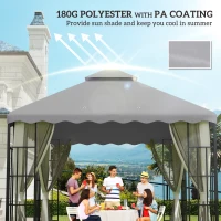 Outsunny 10' x 10' Gazebo Replacement Canopy Cover, 2 Tier Gazebo Roof Replacement TOP ONLY, Light Grey(m-6)