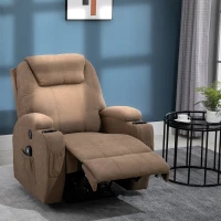 HOMCOM Electric Power Reclining Massage Sofa w/ 8-Point Vibration Waist Heating Side Storage USB Port, Brown(m-2)