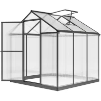 Outsunny 6' x 8' x 6.4' Polycarbonate Greenhouse, Aluminum Walk-In Green House Kit Garden, Plants Grow with Rain Gutter and Roof Vent, Charcoal Grey(m-12)