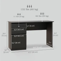HOMCOM Computer Desk with Storage, PC Table with Drawers and Cabinet for Home Office, Study Room, Black(m-3)