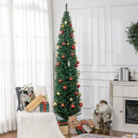HOMCOM 8ft Unlit Pencil Artificial Christmas Tree with Realistic Branches and 618 Tips, Plastic Base, Green(m-2)