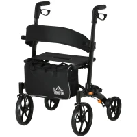 HOMCOM Aluminum Rollator Walker for Seniors and Adults with 10'' Wheels FSA HSA Eligible, Seat and Backrest, Folding Rolling Walker with Adjustable Handle and Storage Bag, Support up to 300lbs, Black(m-11)