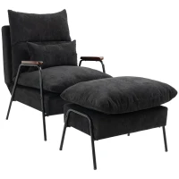 HOMCOM Accent Chair with Ottoman, Reclining Comfy Chair with Adjustable Backrest, Steel Frame and Pillow for Living Room, Bedroom, Black(m-11)