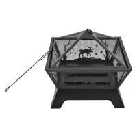 Outsunny 22'' Outdoor Fire Pit, Portable Wood Burning Firepit with Spark Screen, Poker for Patio, BBQ, Camping, Black(m-11)