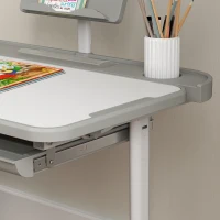 Qaba Kids Desk and Chair Set Height Adjustable Student Writing Desk Children School Study Table with Tilt Desktop, Grey(m-10)