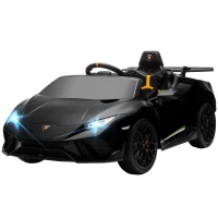 Qaba 12V Lamborghini Huracan Licensed Kids Electric Car with Parent Remote Control, Spring Suspension, Transport Wheel, Black(m-1)