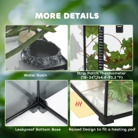 PawHut 14 Gallon Glass Reptile Terrarium Tank, Box Full View with Sliding Screen Top, 20" x 12" x 14", Black(m-6)
