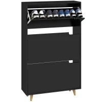 HOMCOM Slim Shoe Storage Cabinet with 3 Flip Drawers and Adjustable Shelves, Shoe Cabinet for 18-24 Pairs, Black(m-11)