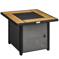 Outsunny 31 Inch Outdoor Propane Gas Fire Pit Table, 50,000 BTU Auto-Ignition Square Gas Firepit with Ceramic Tabletop, Glass Wind Guard, Lid, Glass Beads, Rain Cover, CSA Certification, Brown(m-11)