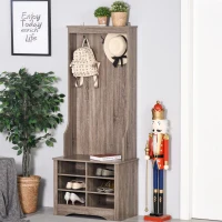 HOMCOM Coat Rack Wooden Hall Tree Storage Organizer Shoe Bench with Rack 3 Hooks for Hallway Foyer Bedroom Living Room Brown(m-8)