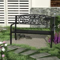 Outsunny 50" 2-Seater Garden Bench, Patio Decorative Chair Metal Backyard Loveseat Outdoor Furniture for Yard, Lawn, Porch, Black(m-8)