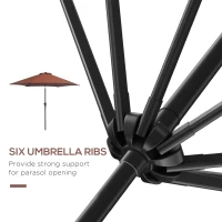 Outsunny 8.5FT Patio Umbrella, Round Garden Parasol with 6 Ribs, Market Sunshade Tilt Canopy w/ Crank Handle for Outdoor, Coffee(m-9)