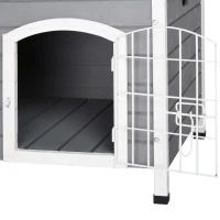 PawHut 31" Folding Dog House, Portable Pet Crate Kennel, Wooden Wire Cage for Miniature and Small Sized Dogs with Lockable Doors Open Top Removable Tray, Grey(m-10)