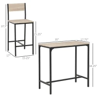 HOMCOM 3 Piece Bar Table and Chairs, Industrial Dining Table Set for 2, Counter Height Kitchen Table with Bar stools, Breakfast Table Set for 2 for Small Space, Natural(m-3)