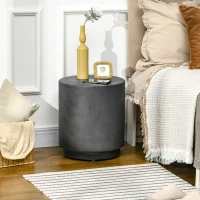 HOMCOM Terrazzo Finish Side Table, 17" Round End Table for Indoor and Outdoor, Charcoal Grey(m-8)