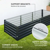 Outsunny 8 x 2.6 x 1.5ft Galvanized Raised Garden Bed, Reinforced Outdoor Planter Box with Open Bottom, Dark Grey(m-7)