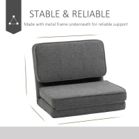 HOMCOM Convertible Flip Chair, Folding Upholstered Floor Sofa, Adjustable Guest Chaise Lounge, Dorm Bed with Metal Frame for Living Room and Bedroom, Dark Gray(m-7)