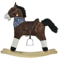 Qaba Kids Plush Ride-On Rocking Horse Toy Cowboy Rocker with Fun Realistic Sounds for Child 3-6 Years Old, Brown(m-11)