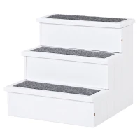 PawHut Pet Steps 3-Step Dog Stairs for Small Dogs Cats and Wooden Ramp with Storage Box Carpet Tread, White(m-10)