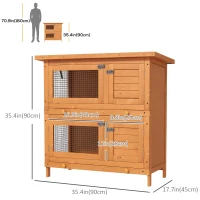 PawHut 2-Tier Wooden Rabbit Hutch Small Animal House Bunny Pet Cage with 2 Main Rooms, Sliding Tray, Opening Top, Yellow(m-3)