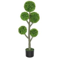 HOMCOM 43.3" Artificial Ball Cypress Topiary Tree, Fake Plant in Pot for Indoor Outdoor Living Room Green(m-1)