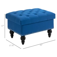 HOMCOM Ottoman with Storage for Living Room, 25" Storage Ottoman with Removable Lid, Button-Tufted Fabric Bench for Footrest and Seat with Wood Legs, Blue(m-3)