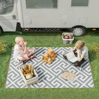 Outsunny Reversible Outdoor RV Rug, Patio Floor Mat, 5' x 8' Plastic Straw Rug for Backyard, Deck, Beach, Camping, Grey & White(m-8)