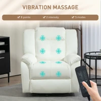 HOMCOM 8-Point Vibration Massage Recliner Chair, PU Leather Manual Reclining Sofa, Swivel Nursery Rocking Chair with Remote Control, Side Pockets, for Living Room, Cream White(m-4)