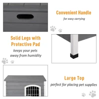 PawHut 31"L Wooden Decorative Dog Cage Kennel Wire Door with Lock Small Animal House with Openable Top Removable Bottom Gray(m-6)