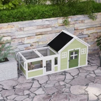 PawHut 64 Inch Rabbit Hutch with Asphalt Roof, Handle, Wheels, Multicolo(m-2)