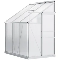 Outsunny 6' x 4' Aluminum Lean-to Greenhouse Polycarbonate Walk-in Garden Greenhouse with Adjustable Roof Vent, Rain Gutter and Sliding Door for Winter, Clear(m-11)