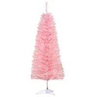 HOMCOM 4FT Artificial Christmas Tree Holiday Xmas Holiday Pencil Tree Decoration with Automatic Open for Home Party, Pink(m-11)