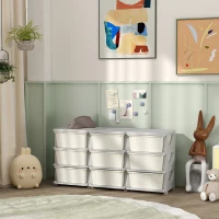 Qaba 29.5" 3 Tier Kids Storage Unit Dresser Tower w/ 9 Drawers, Cream White(m-10)