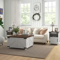 HOMCOM Coffee Table with Lift Top, 32" Farmhouse Center Table with Hidden Compartment for Living Room, Antique White(m-1)