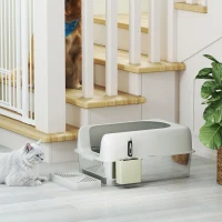 PawHut High Sided Stainless Steel Litter Box with Metal Scoop & Scoop Holder, for Easy Clean& Anti-Urine Leakage, Light Gray(m-10)