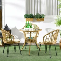 Outsunny 4 Pieces Rattan Dining Set with Storage Basket, Tempered Glass Table Top, for Garden, Backyard, Balcony, Light Brown(m-8)