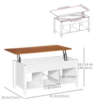 HOMCOM Lift Top Coffee Table, Modern Center Table with Storage Shelves and Hidden Compartment for Living Room, 41" L(m-3)