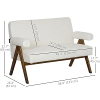 HOMCOM Boucle Fabric 2 Seater Sofa, Small Sofa Loveseat with Thick Padding and Wood Legs, Cream White(m-3)