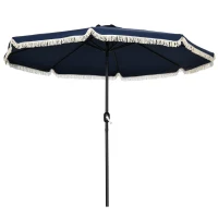Outsunny 9ft Patio Umbrella Outdoor Table Umbrella w/ Tilt, Crank, Ruffled, 8 Ribs for Garden, Deck, Pool, Dark Blue(m-1)